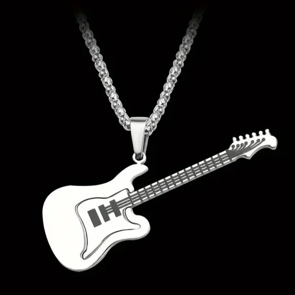 Silver Tone Electric Guitar Necklace and Pendant #620 - Picture 2 of 9
